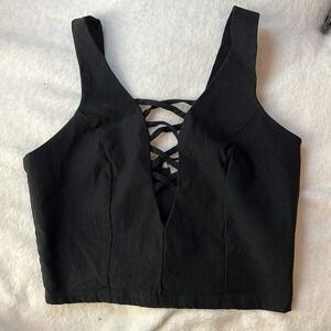 Charlotte Russ Black Criss-Cross Front Top with Zippered Back. Size Small. EUC​